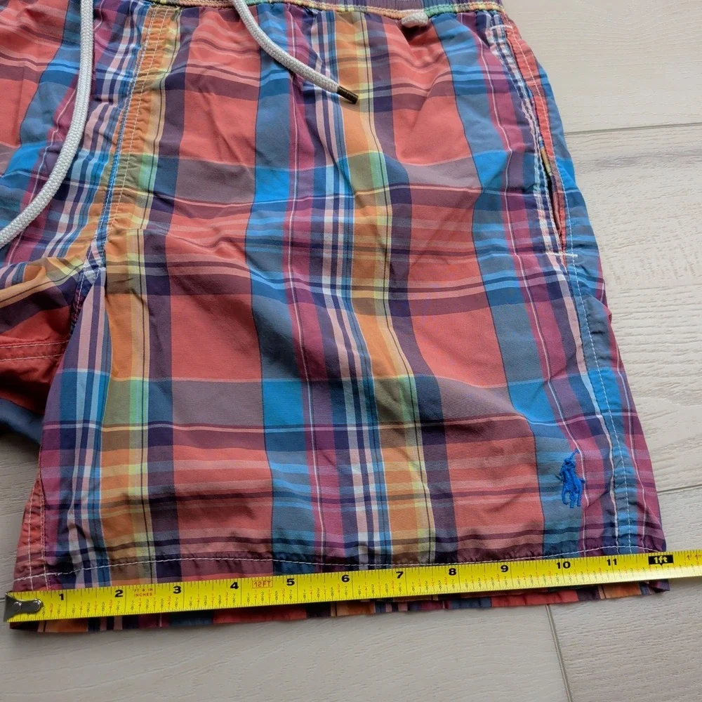 Polo Ralph Lauren Swim Trunks Mens M Multicolor‎ Plaid Mesh Lined Cotton Nylon
